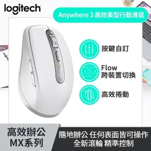 【Logitech 羅技】MX Keys Mini無線鍵盤 白 + MX Anywhere 3 高效美型行動無線滑鼠