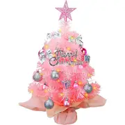 60 cm Small Mini Table top Christmas Tree with LED Lights, Christmas Tree Decorated Gift Boxes and Hanging Ornaments for DIY Christmas Decoration, Pink