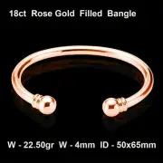 Bracelet Real 18k Rose Pink Gold Filled Solid Statement Bead Ball Cuff Bangle
