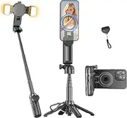 Magnetic Mini Phone Selfie Stick, Small Portable Pocket Tripod for iPhone/Android, Magnetic Suction ＆ Clip 2 in 1, with Detachable Remote & 2 Fill Light for Photograph/Live Streaming/Video Recording