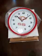Red Wall Clock White Face w/ Red Chevy Bowtie + "SS" Logo 20269
