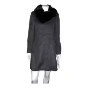 DKNY Asymmetrical Faux-Fur-Collar Coat Wool Blend Gray Extra Small NWT