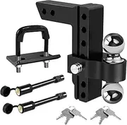 Adjustable Trailer Hitches with Hitch Clamp 6'' Adjustable Drop Hitch Ball Mount Fits 2" Receiver GTW-Tow Hitch for Heavy Duty Truck with Double Stainless Steel Locks (6 Inch, Black)