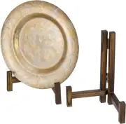 11 Inch Tabletop Brown Wood Plate Display Stand, Decorative Plate Rack, Set of 2