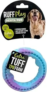 Ruff Play Extra Tuff Dental Treat Wheel Small Dog Toy, Blue - Dog Teething Toy, Extremely Durable, Non-Toxic Rubber, for Aggressive Chewers, Aids Dogs Dental Health