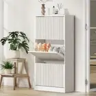 Oikiture Shoe Rack Storage Cabinet Organiser Drawers 3 Doors White