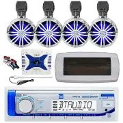 Dual Marine Radio, Cover, Antenna,Amp w/Kit, 4x 3.5" 20W Bluetooth LED Speaker