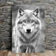 Wolf Black & White Photograph Wall Art Canvas Unframed/Framed