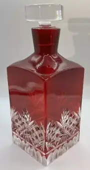Pottery Barn Decanter Red Cut Glass Liquor Bourbon Whiskey Bar Cart