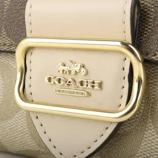 COACH 金屬框馬車防刮撞色LOGO翻釦三折短夾(卡其)