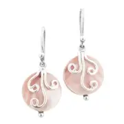 925 Silver Baby Pink Lilac Osyter Mother Of Pearl Shell Sterling Earrings, 9/16"
