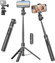 Gahenwo 173cm/68in Phone Tripod, Selfie Stick for Action Camera, All-in-1 Tripod/Video kit with Remote Control, Portable Mobile Phone Stand Compatible with iPhone/Android