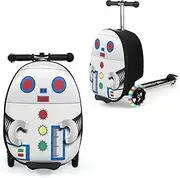 [Costway] 2-in-1 Ride On Scooter Suitcase, 19" Kids Travel Luggage with Waterproof EVA Shell & LED Flashing Wheels, Folding Scooter with Retractable Steering Handle for Boys & Girls