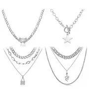 Nevenka Set of 4 Punk Multilayer Pendants Necklace for Women Teen Girls-1