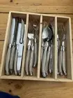 17 BEIGE FRENCH LOU LAGUIOLIE CUTLERY SET AND TRAY KNIVES FORKS SPOONS NEW