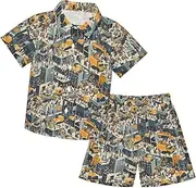[Caihoyu] Toddler Baby Boy Short Sleeve Button Down Shirt Top Shorts Set Toddler Boy Outfit Summer Clothes Set