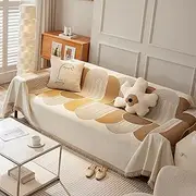 Couch Cover for Pets, Washable Sofa Covers, Non Slip Couch Sofa Cover, L Shape Chenille Cushion Covers,Sofa Slipcovers,Furniture Protector with Tassels (Khaki, L(180cm*300cm))