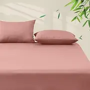 LINENOVA 3-Piece Bamboo Fitted Sheet Set - Queen, 2000TC Ultra Soft & Breathable, Ideal for Hot Sleepers 40cm Deep Pocket, Includes 2 Pillowcases (48x74cm) - Dusty Pink
