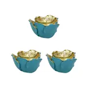 3PK Resin/Glass 11cm Flower Tealight Candle Holder - Teal