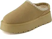 [CUSHIONAIRE] Women’s Kabuki Genuine Suede Platform Mule Slippers with Memory Foam, Indoor/Outdoor, Wide Widths Available