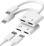 Double Lightning Adapter(2 Pack)for iPhone 14 13 12 Pro Max Earphone Jack Splitter Charger AUX Audio Cable Adaptor for Apple MFI Certified Converter Connector Headset Lighting Charging Dongle for iPad