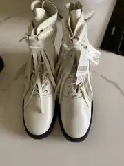 Mens sz 3 Yohji Yamamoto Pour Homme white combat fringe boots coat shoes