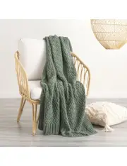 [Renee Taylor] Renee Taylor Lenni 100% Cotton Knitted Throw Forest