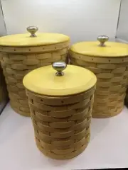 Longaberger Round Yellow Canister Basket Set Of 3