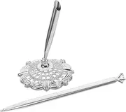 SHOWERORO Stylish Vertical Design Pen Hotel Office Use Silver Color Diamond Embellishment Signature Writing Pen