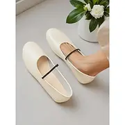 Women's Cream Ballet Flats with Black Strap - Minimalist Round Toe Shoes for Casual Outings and Romantic Dates
