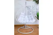 Hanging Egg Chair Double Seat - White Basket & Black Cushion