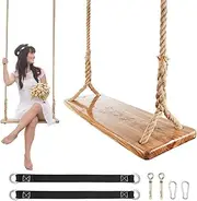 GEKMOR Wooden Tree Swing,Wooden Swing for Adults/Kids with 500lbs Load Capacity,Adjustable Hemp Rope Plus Tree Straps 100 inch, Hanging Wooden Swing for Indoor, Outdoor, Garden,Yard,Backyard (Adult)