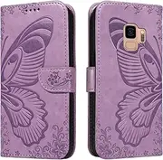 YBFJCE Case for Samsung Galaxy S9, Magnetic Flip Cover Wallet Case with Card Holder, Shockproof Protective Phone Case Compatible with Samsung Galaxy S9, Purple