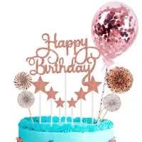在飛比找momo購物網優惠-派對佈置金蔥生日蛋糕插旗12件1組(生日派對 氣球佈置 蛋糕