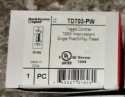 PASS & SEYMOUR TD703-PW TOGGLE DIMMER 700W INCANDESCENT - NEW