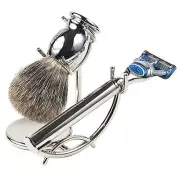 Parker Stainless Steel Fusion Compatible Razor Handle, Pure Badger Brush & Stand