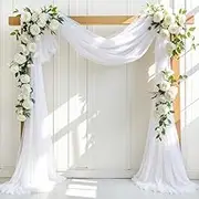 LINXTAR 2 Panels White Wedding Arch Drapery 6 Yards Long and 30'' Wide Sheer Chiffon Wedding Arch Drapes for Party Backdrop Ceremony Decoration
