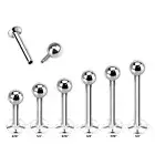 PAIR 16G INTERNALLY THREADED STEEL 2MM 3MM BALL LABRET TRAGUS STUD RING PIERCING