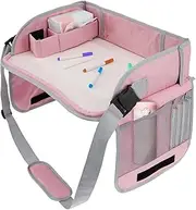 Coehaopike Travel Tray for Toddler Car Seat, Enduring Car Seat Tray, Easy to Install Car Seat Table Tray with Adjustable Strap Portable Easy to Clean Car Seat Tray for (Pink)