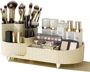 Marakruki Makeup Organiser Cosmetics with 360° Rotating Brush Holder Beauty Organiser, Sleek Cream white Ideal for Bedroom/Dressing Table/Bathroom(Cream)