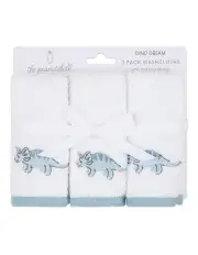 [The Peanutshell] Dino Dreams Bathtime Soft Wash Clothes 3 Pack in White
