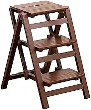 Wooden Folding Library Ladder Chair Convertible, Folding Ladder Stool, Foot Stools Ladder Flower Shelf Portable Wooden Stepladder for Adults(Brown)