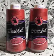 NEW 2 Red maxilock 3000Yd spools 100% polyester overlock sewing thread TEX 27