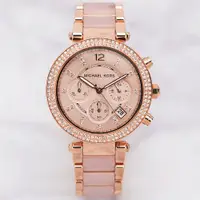 在飛比找ETMall東森購物網優惠-Michael Kors Parker晶鑽三眼計時錶-粉x雙