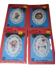 4 Vintage 1989 Christmas Cross Stitch Lace Ornament Kits Designs for the Needle