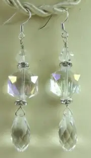 Bridal Wedding Clear Fancy Crystal Briolette Earrings Rhinestones Handmade