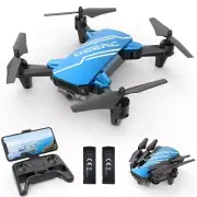 D20 Mini Drone w/ Camera, Remote Control with Voice Control, 2 Batteries - Blue