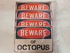 4 Qty Beware of Octopus Chic Rustic Retro Signs 8"x12" (4 Qty)