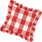 Ruffle Decorative Pillow Cover Red Case Stylish Plaid Printed Pillow Protector for Sofa Living Room and Home Decor Hidden Zipper