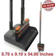 54 Inches Long Handle Broom and Dustpan Set for Home (Black Orange)